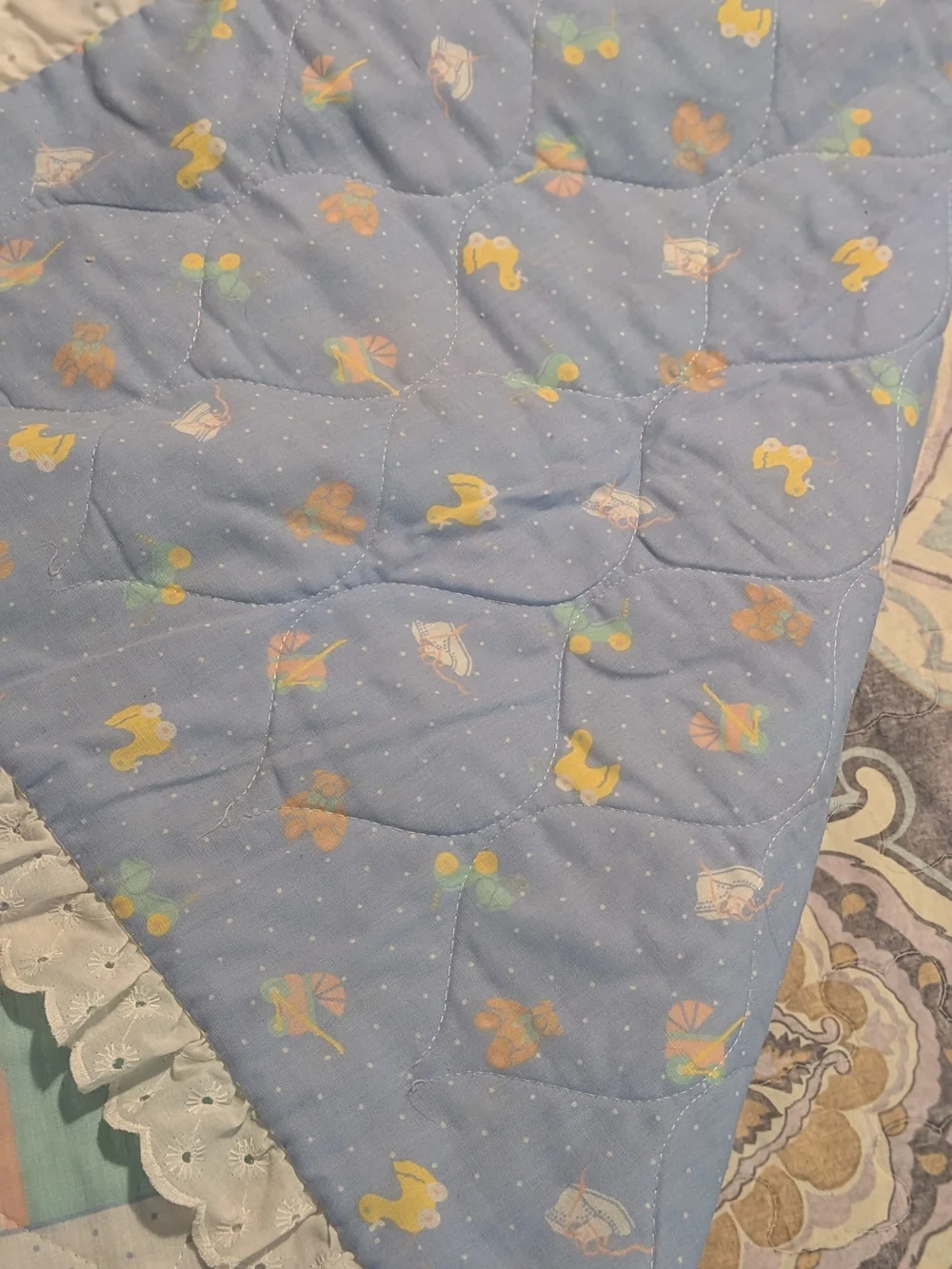Nursery Baby Blanket - Pastel Blue Bedtime Train & Toys